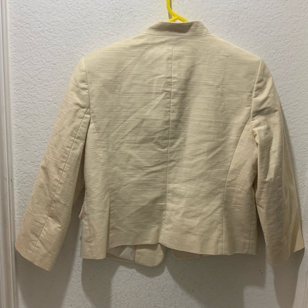 ANN TAYLOR BEIGE COTTON PETITE WOMENS BLAZER SIZE 10 STRETCH WITH POCKETS - Picture 4 of 7